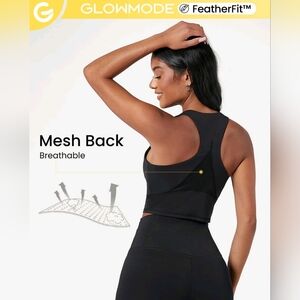 GLOWMODE FeatherFit™ Mesh Back Cropped Performance Tank Top Low Impact Yoga Bra